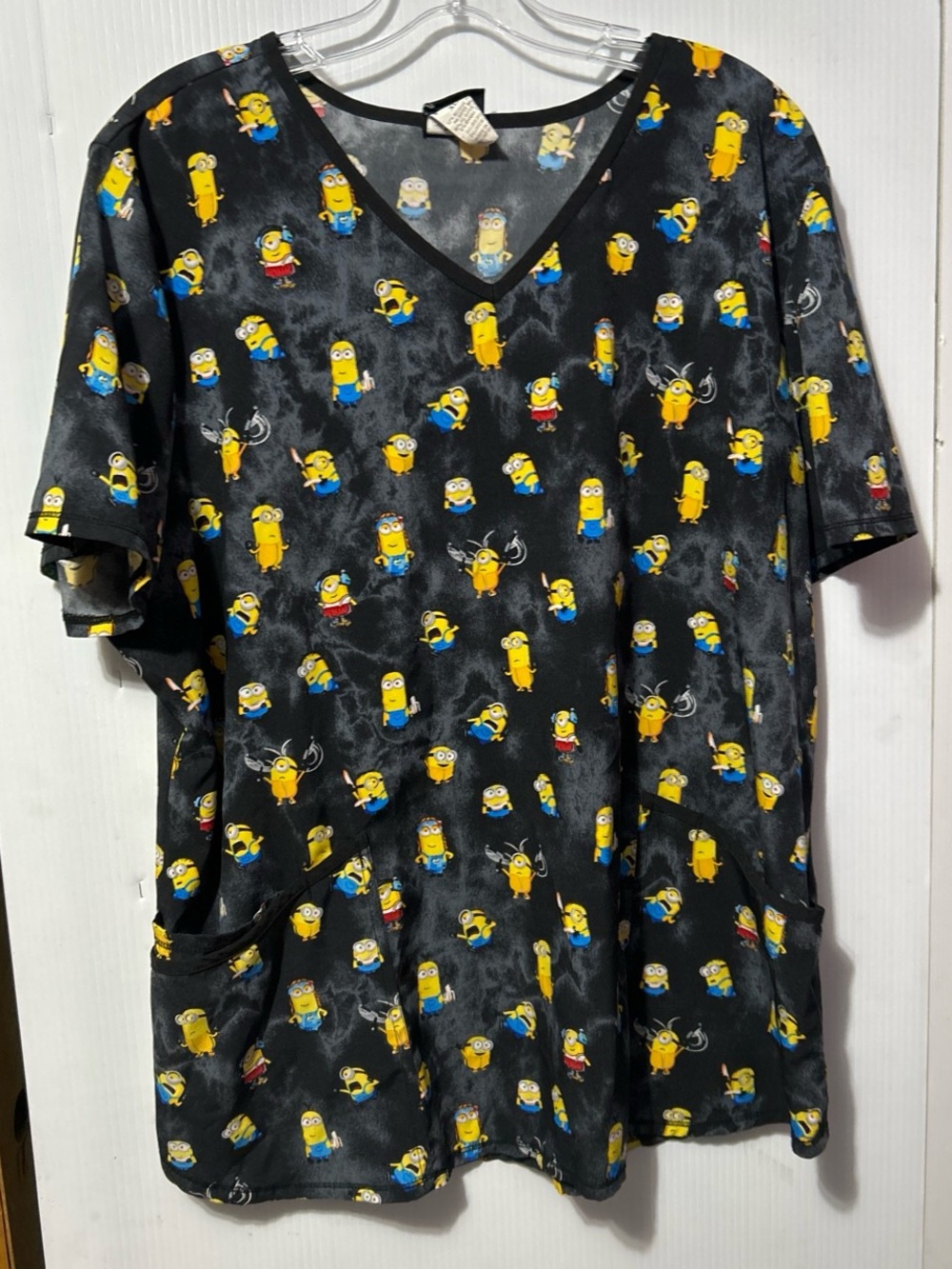 Black Minions Print V-Neck Tunic Top